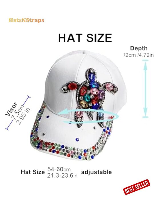 Women\'s Rhinestone Butterfly Turtle Baseball Cap Adjustable Sparkling Hat